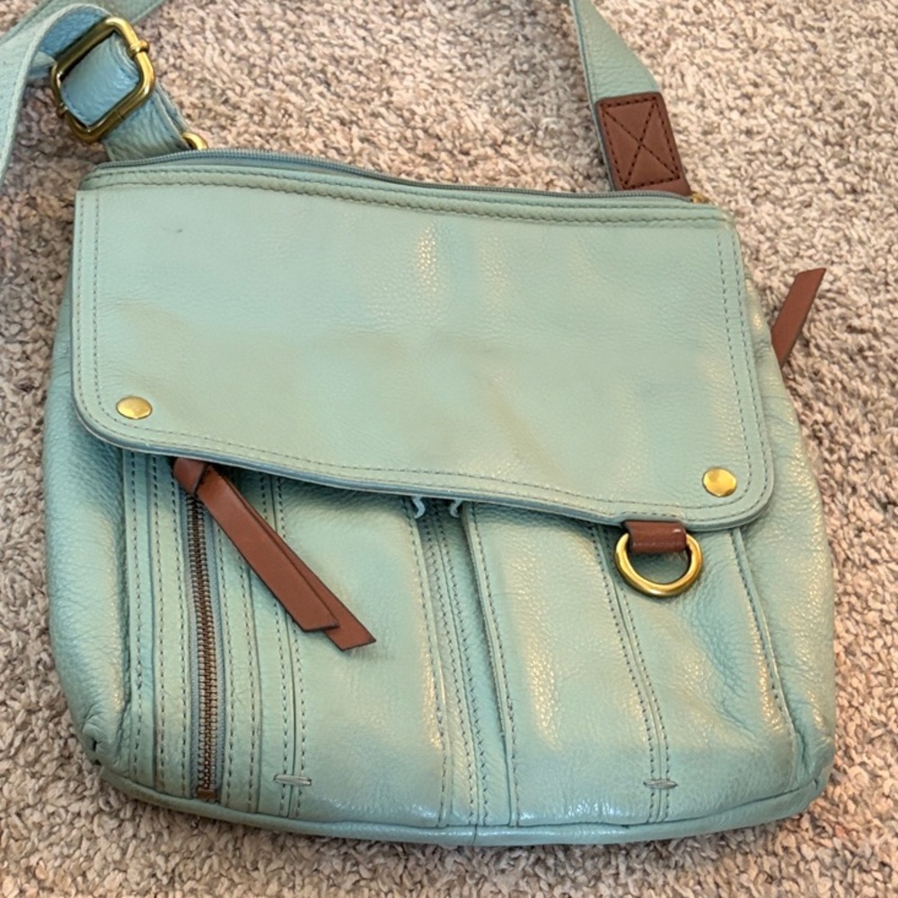 Fossil Light Blue Crossbody Bag with Gold Details